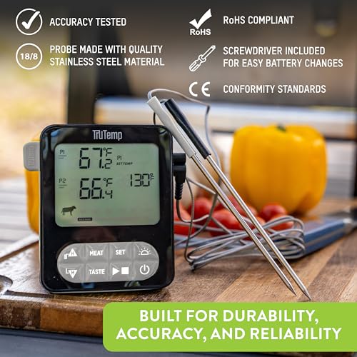 Taylor TruTemp Dual Probe Wired Programmable Meat & Food Thermometer, Digital, Monitor Two Dishes, Baking, Grilling, Roasting, User-Friendly, Backlit, Gray - color: gray
