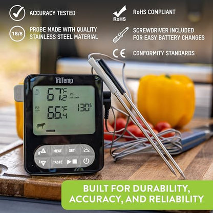 Taylor TruTemp Dual Probe Wired Programmable Meat & Food Thermometer, Digital, Monitor Two Dishes, Baking, Grilling, Roasting, User-Friendly, Backlit, Gray - color: gray