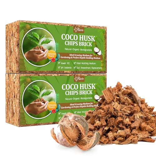 Riare 2 Pack Coco Chips Substrate for Plants- 2.2lb 100% Organic Coconut Husk Brick with Low EC and pH Balanced, High Expansion Coconut Substrate Coco Husk Mulch for Garden Flowers, Herbs, Planting - color: 2 Pack