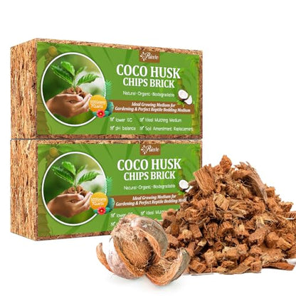 Riare 2 Pack Coco Chips Substrate for Plants- 2.2lb 100% Organic Coconut Husk Brick with Low EC and pH Balanced, High Expansion Coconut Substrate Coco Husk Mulch for Garden Flowers, Herbs, Planting - color: 2 Pack