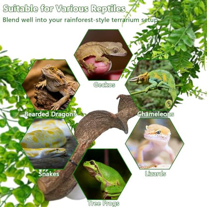 kathson Reptile Corner Branch & Hanging Plants Decor, Bearded Dragons Climbing Vine Branches,Tank Climb Branch with Terrarium Plant Accessories Ornament for Amphibians, Lizards, Snakes, Geckos, Frogs
