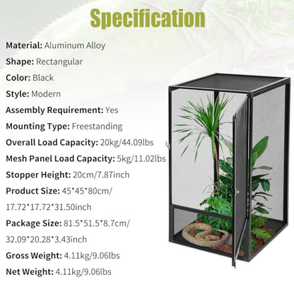 Terrarium,Reptile Cage, Chameleon Enclosure, Reptile Enclosure- 17.72" L×17.72" W×31.50" H,Snake Cage with Escape-Proof Lock, for Lizards/Snakes/Spiders, Portable Habitat for Indoor/Outdoor Use