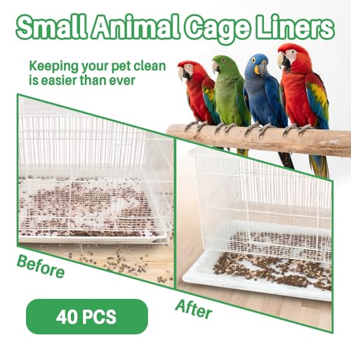RAINFLOW Disposable Bird Cage Liner - 40PCS Elastic Plastic Small Animal Cage Liners Waterproof Easy to Clean Leakproof for Portable Birdcage Litter Box Liners for Parakeet Hedgehog Hamster (14x9.8in)