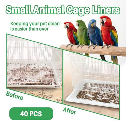 RAINFLOW Disposable Bird Cage Liner - 40PCS Elastic Plastic Small Animal Cage Liners Waterproof Easy to Clean Leakproof for Portable Birdcage Litter Box Liners for Parakeet Hedgehog Hamster (14x9.8in)