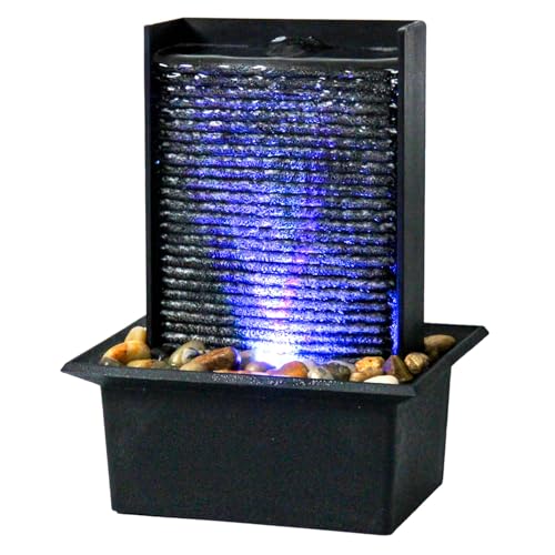 Small Indoor Relaxation Tabletop Fountain, Zen Meditation Waterfall Feature with Color LED Light & Natural Rocks, 4 Level Desk Waterfall for Home Office Bedroom Living Room Decoration (Style 2) - color: Style 2