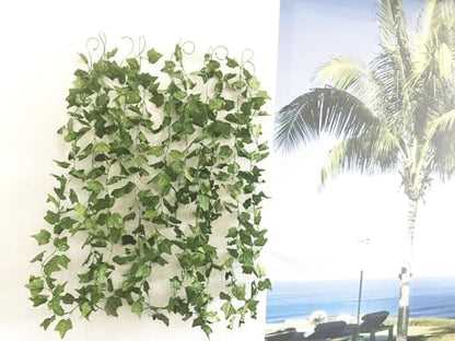 40 Ft Artificial Ivy Silk Vines Fake Hanging Plants High Simulation Garlands Greenery Chain for Home Wedding Wall Party Decoration, Pack of 5 - size: Leaves Dia:2.76"
