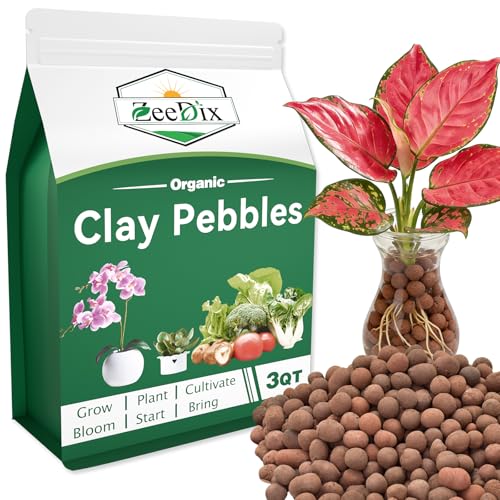 ZeeDix 3QT Leca Clay Pebbles for Plants, 4mm-16mm Clay Balls Hydroton Leca Balls for Hydroponic Growing Gardening Orchids Drainage Decoration Aquaponics - color: Clay Pebbles, size: 3 qt