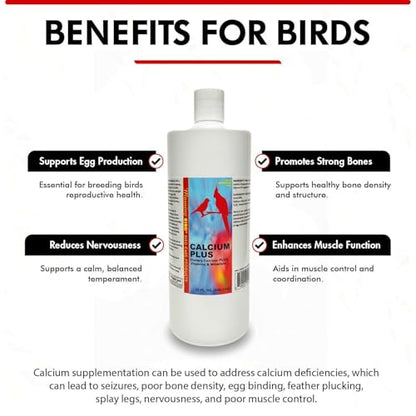 Morning Bird Calcium Plus Liquid for Birds – Calcium Supplement with Vitamins and Minerals for Strong Eggshells, Healthy Bones - Support Growth, Breeding, and Wellness for All Birds 32 Fl Oz - size: 32 Fl Oz