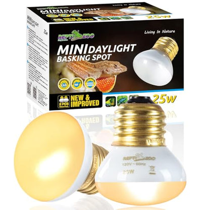 REPTI ZOO 25W Upgraded Nano Reptile Daylight Basking Spot Heat Lamp Bulb 2 Pack, UVA Full Spectrum Sun Light Daytime Heating Lamp for Reptile