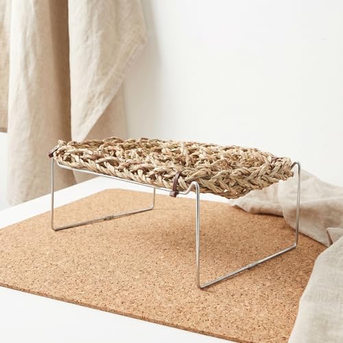 COLLBATH Bearded Dragon Hammock and Reptile Lounger with Natural Seagrass Basking Platform, Small Rectangle Pet Bed for Lizards, Geckos, and Frog Tank Habitat