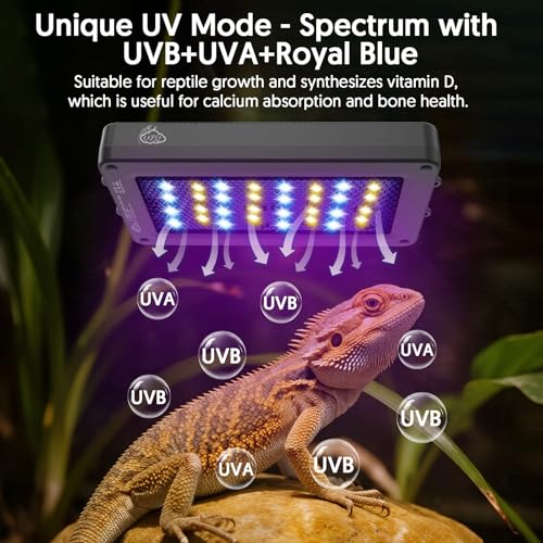 QZQ UVB Light for Reptiles, 24W LED UVA UVB Reptile Lamp with Dimming and 4 Lighting Modes, New Mode 24/7 Timer, Adjustable Brightness, LED Light for Bearded Dragon, Gecko, Tortoise, Lizard
