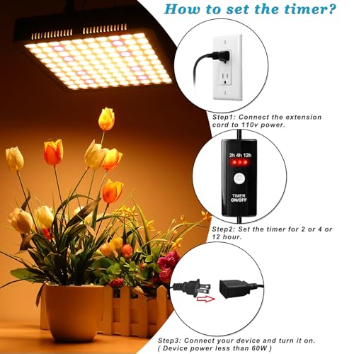 Indoor Extension Cord with Timer 2/4/12Hour Countdown, 60W 6.5 FT 2 Prong Electric Cord, Power Outlet for Aquarium, Grow Light, Hydroponics, Indoor Lighting, Home Appliances
