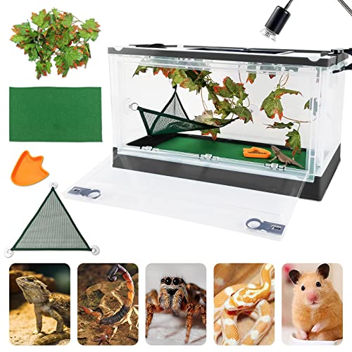 RunDuck Travel Portable Foldable Terrarium Kits for Reptiles -Heat-Resistant Material, Easy to Move with Wheels, Includes Plant, Feeding Bowl, and Carpet for Snakes, Lizards, Tortoises, and Leopard - color: Black
