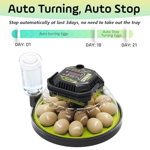 18 Egg Incubator with Automatic Egg Turning Day Counter and Atomizer for Auto Humidity Control, Full Auto Turner Lock 3 Days Before Hatch, Hatching 18Chicken 12Duck 30Quail at Backyard - size: 18 Egg