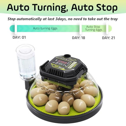 18 Egg Incubator with Automatic Egg Turning Day Counter and Atomizer for Auto Humidity Control, Full Auto Turner Lock 3 Days Before Hatch, Hatching 18Chicken 12Duck 30Quail at Backyard - size: 18 Egg