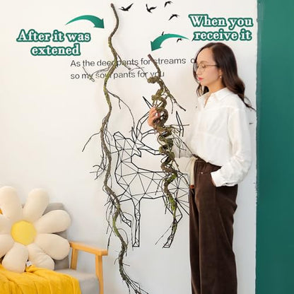 71"Faux Bendable Tree Branches Moss Grapevines Twig Garland Halloween Decor | Twisting Artificial Greenery Woody Plants Stems Trunk for Arch Fireplace Wall Hanging Garden Jungle Theme Reptile Decoration