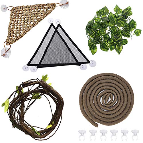 Hamiledyi 6PCS Bearded Dragon Tank Accessories Lizard Hammock Jungle Climber Vines Flexible Leaves Bendable Vine Artificial Branch Habitat Reptile Decor for Climbing, Suitable for Geckos, Lizards