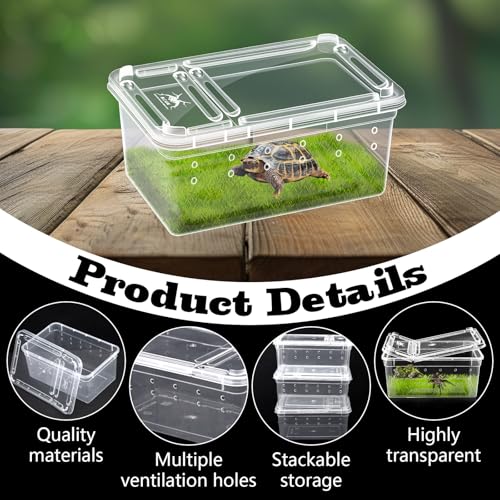 10Pcs Reptile Feeding Box, Transparent Animal Habitat Cage Spider Terrarium, Plastic Breeding Box for Reptile Turtle Spider Frog Scorpion Snake (5.9 x 3.9 x 2.5 in)