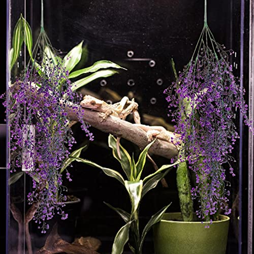 Hanging Plants for Reptile Tank,Bearded Dragon Plastic Flexible Fake Vines Plant Leaves with Suction Cup Lizards Terrarium Habitat Decorations for Geckos Turtles Snake Frog Chameleon(2 Pcs)