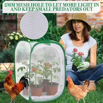 Gardon Mesh Plant Enclosure, Pop-Up Mesh Plant Cover from Pests, Birds, Animals, Plant Netting Cage for Tomato, Fruit, Vegetables, Flowers with Zipper Door 15.7 x 15.7 x 23.6 Inch