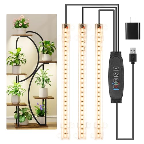 Hywyimlait LED Grow Light Strips, Grow Lamps for Indoor Plants Full Spectrum 3000K, 72 LEDs Plant Light with 3/9/12H Timer, 10 Dimmable Levels for Seedling Succulent, 3 Head 7.8 Inches - color: Warm, size: 7.8Inch 3 Strip 1 Pack