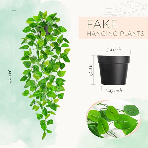 Der Rose 1Pcs 34'' Fake Hanging Plants Artificial Potted Faux Hanging Plants Indoor Pothos Vines for Home Bathroom Bedroom Wall Shelf Decor - size: 34"-Fake Pothos