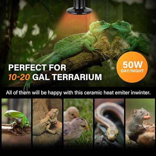 Simple Deluxe 50W Ceramic Heat Emitter Reptile Heat Lamp Bulb No Light Emitting Brooder Coop Heater for Amphibian Pet & Incubating Chicken, 2 Pack - size: 50 Watts, style: D-75mm-2 Pcs