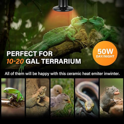 Simple Deluxe 50W Ceramic Heat Emitter Reptile Heat Lamp Bulb No Light Emitting Brooder Coop Heater for Amphibian Pet & Incubating Chicken, 2 Pack - size: 50 Watts, style: D-75mm-2 Pcs