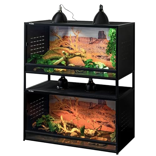 Stackable Space Efficient Reptile Terrarium 120 Gallon 4x2x2FT Large PVC Enclosure Breeding Tank for Bearded Dragon Gecko Lizard Snake, with Front Opening Tempered Glass Door