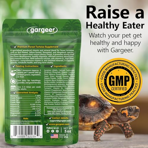 Gargeer Forest Jump - Forest Tortoise Multivitamin & Mineral Powder 2oz, Probiotics, Calcium & Vitamins for Red Foot, Yellow Foot & Hingeback Tortoises & All Forest Tortoises. Made in the USA. Enjoy!