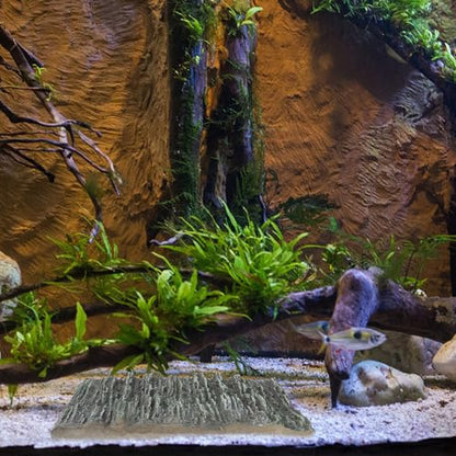 Luxshiny 3D Aquarium Background Board for Fish Tank and Reptile Terrarium, Lifelike Bark Texture Decorative Landscape Panel, Blue Vertical Stripe Design for Turtle and Cichlid Tanks