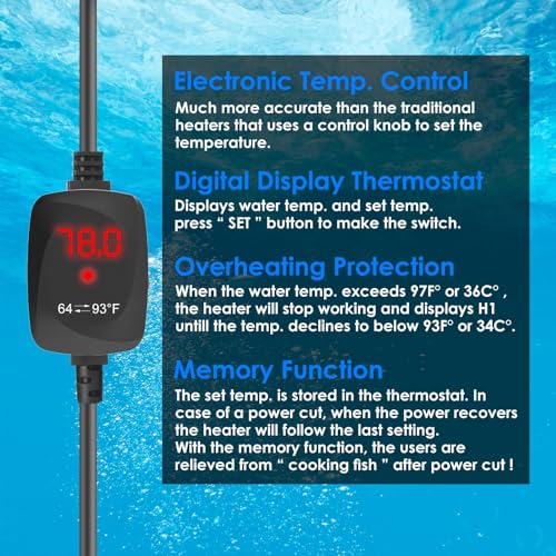 Mini Aquarium Heater 15W Super Small Fish Tank Heater with Digital Display Thermostat, Alumina Ceramic Betta Tank Heater Turtle Heater for 1-3 Gallon Tanks - size: For Aquariums ≤ 3 Gal