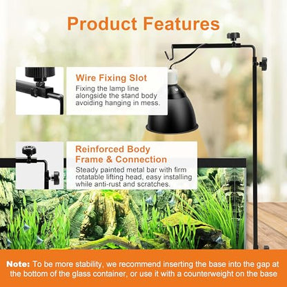 Simple Deluxe Reptile Lamp Stand, Adjustable 16"-32" Floor Light Holder Stand Metal Bracket for Reptile Glass Terrarium Heating Light, M: 32.3 x 11.2 inch, Black - style: Lamp Stand M