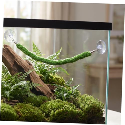 Lurrose Reptile Climbing Vines for Habitat Decor, Flexible Artificial Moss Rope 50cm with Suction Cup Hook, Jungle Vine Swing for Lizards Snakes and Small Animals