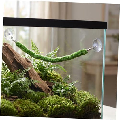 Lurrose Reptile Climbing Vines for Habitat Decor, Flexible Artificial Moss Rope 50cm with Suction Cup Hook, Jungle Vine Swing for Lizards Snakes and Small Animals