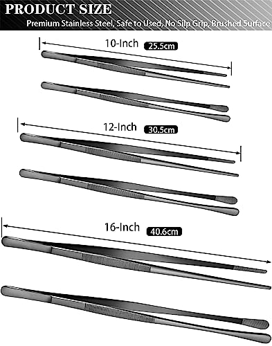 JETKONG 4 Pcs Kitchen Tweezers Professional Stainless Steel Cooking Tweezers Set, Black Kitchen Food Tweezer Tongs for Cooking, Repairing, and BBQ (10+12-Inch, Black) - color: Black, size: 10+12inch-4PCS
