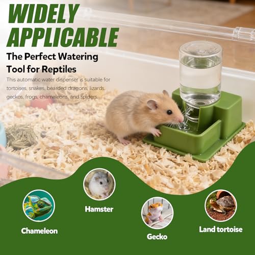 2 Pieces 1 Oz Reptile Water Dispenser with Bottle, Prevent Drowning Reptile Automatic Water Feeder, Gecko Feeder Drinker for Terrarium Tank Turtle Lizards (Green & Brown)