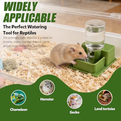 2 Pieces 1 Oz Reptile Water Dispenser with Bottle, Prevent Drowning Reptile Automatic Water Feeder, Gecko Feeder Drinker for Terrarium Tank Turtle Lizards (Green & Brown)