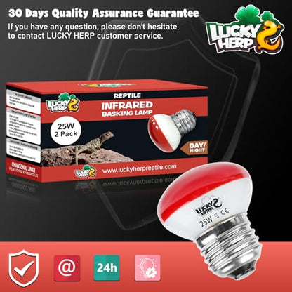 LUCKY HERP Infrared Heat Lamp, 25W Reptile Heat Lamp 2 Pack Red Heat Lamp Bulbs, Infrared Basking Spot Heat Light Bulb, Amphibians Heat Lamp Bulbs for Reptile, Geckos, Snakes, Lizard, Turtle - color: 25-r