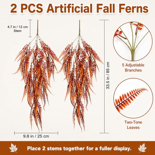 RAINFLOW 2PCS Reptile Plants for Terrarium - 33.5in Artificial Boston Fern Fake Vines, Fake Terrarium Plant for Leopard Gecko Lizard Snake Chameleon Bearded Dragon Tank Accessories(Red)