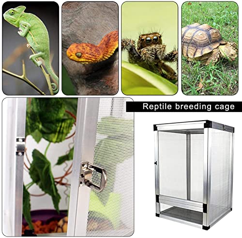 Reptile Habitat Screen Feeding Cage 20X20X30cm Insect Box Aluminum Breeding Mesh Cage for Reptiles & Amphibians (Silver) - color: Silver