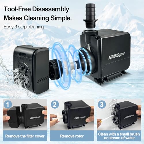 580GPH (2200L/H) Submersible Water Pump, 32W Ultra Quiet Fountain Pump with 7.8ft High Lift, Adjustable Flow with 3 Nozzles for Aquarium Fish Tank, Small Pond, Waterfall, Hydroponics & Garden - size: 580 GPH (32W)