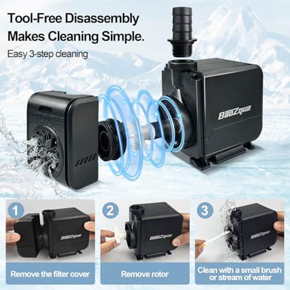 580GPH (2200L/H) Submersible Water Pump, 32W Ultra Quiet Fountain Pump with 7.8ft High Lift, Adjustable Flow with 3 Nozzles for Aquarium Fish Tank, Small Pond, Waterfall, Hydroponics & Garden - size: 580 GPH (32W)