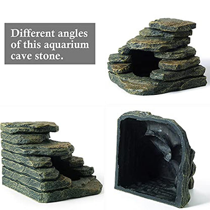 FEDOUR Aquarium Ornaments, Aquarium Mini Skull Skeleton/Aquarium Mini Castle/Aquarium Hippon Cave/Aquarium Rock Stone Cave Decoration, Fish Tank Decoration Landscape Hiding House (Rock Cave)