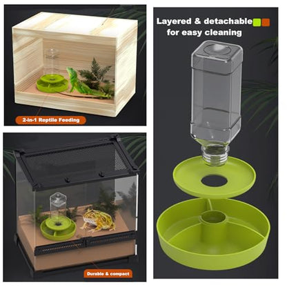 2-in-1 Reptile Feeding Water Bottle and Feeding Clamp,Automatic Feeders Bowl for Bearded Dragon Gecko Snake Lizard Turtles and Other Small Animals