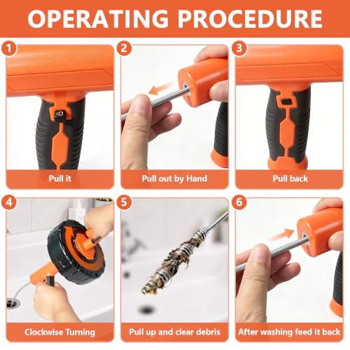 Drain Snake 8Set-33Ft Drain Clog Remover,34inch Heavy Duty Plumbing Snake,20inch Hair Clog Remover,18inch Cleaning Brush,Goggles and Gloves for Bathtub,Toilet,Sewer,Kitchen Sink,Drainage Pipe - style: 10SET Heavy Duty
