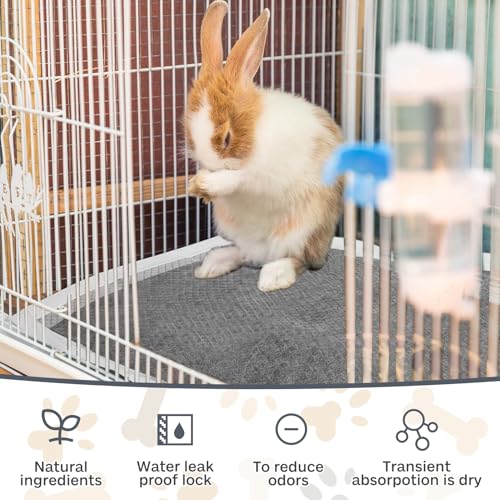 kathson 100PCS Rabbit Pee Pads 18×13in Disposable Guinea Pig Cage Liners Super Absorbent Black Carbon Odor-Control Bunny Training Pad with Quick-Dry Surface for Bunny Kitten Hedgehog Small Animals - size: Gray, 100Pcs