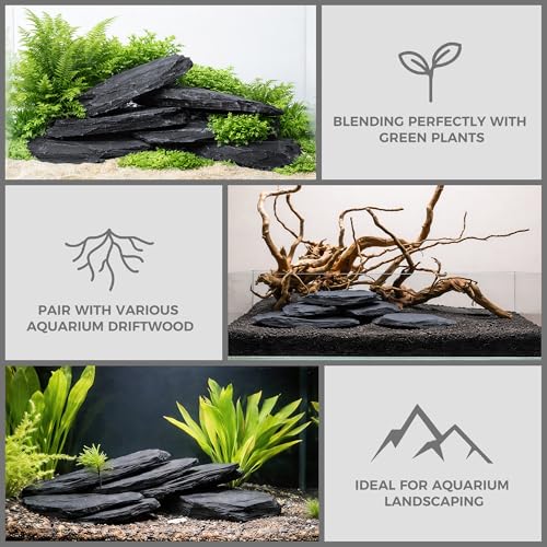 6.1-8.1 Inches Natural Slate Rock, 6 PCS Large Flat Aquarium Stones for Aquascaping, Terrariums, Reptile Tanks & Aquarium Décor
