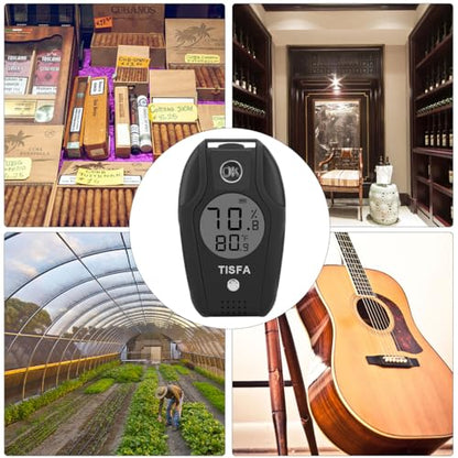 TISFA Digital Hygrometer and Thermometer, Temperature Humidity Gauge | with Dual Sensors for Cigar Humidor, Plant, Greenhouse, Pet Reptile, Guitar, Portable