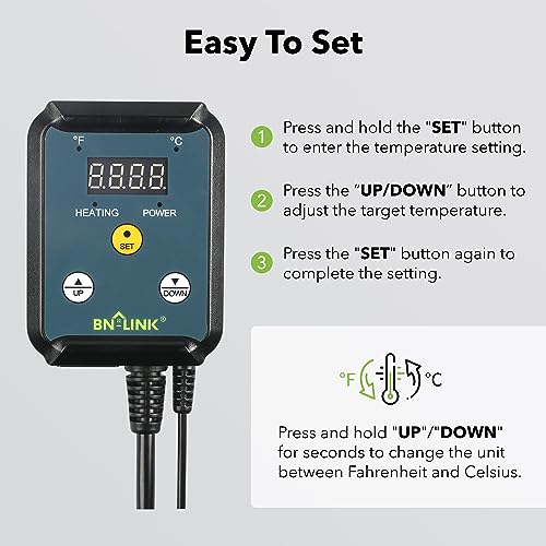 BN-LINK Reptile Heating Pad 6"X8" with Adjust Knob and Thermostat Controller